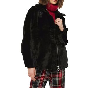 Topshop aux Fur Buckle Biker Jacket S